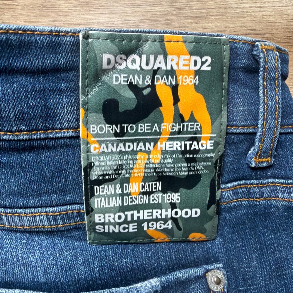 Dsquared2 Slim Jeans Mens 54 Blue Distressed Paint Splatter Made in Italy Denim - Picture 5 of 16
